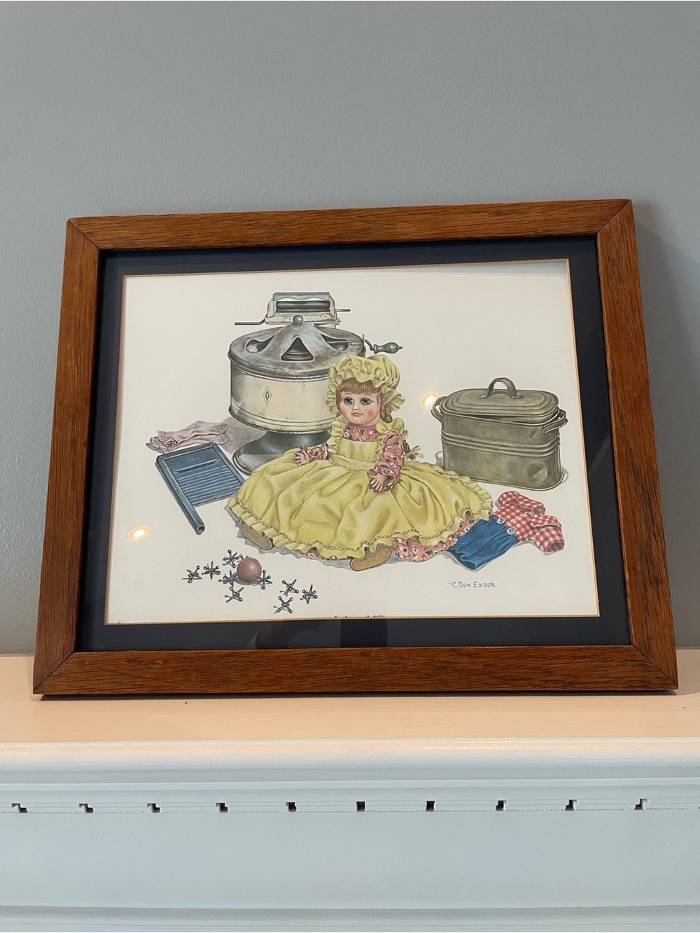 Vintage C. Don Ensor Jacks & Jill Frame Art Print Nostalgic Doll Country Cottage